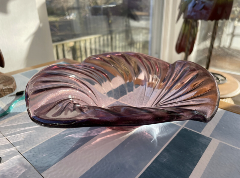 Light Purple Swirl Fused Glass Cyclone Bowl, Unique Gift
