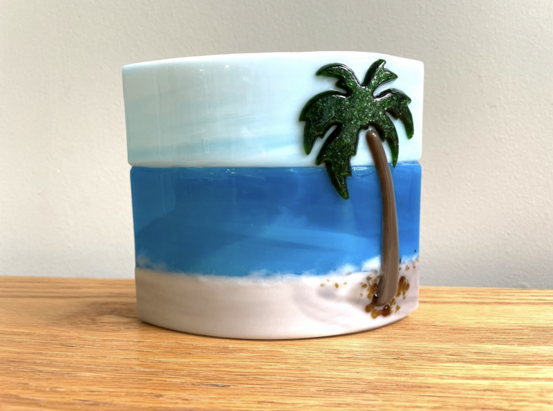 Ocean View with Palm Tree Glass Art, Beach Decor, Gift