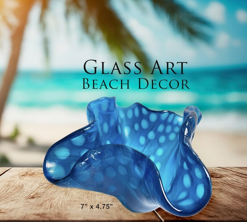 Blue Bubbly Fused Glass Vase, Candle Holder, Glass Art, Beach Decor
