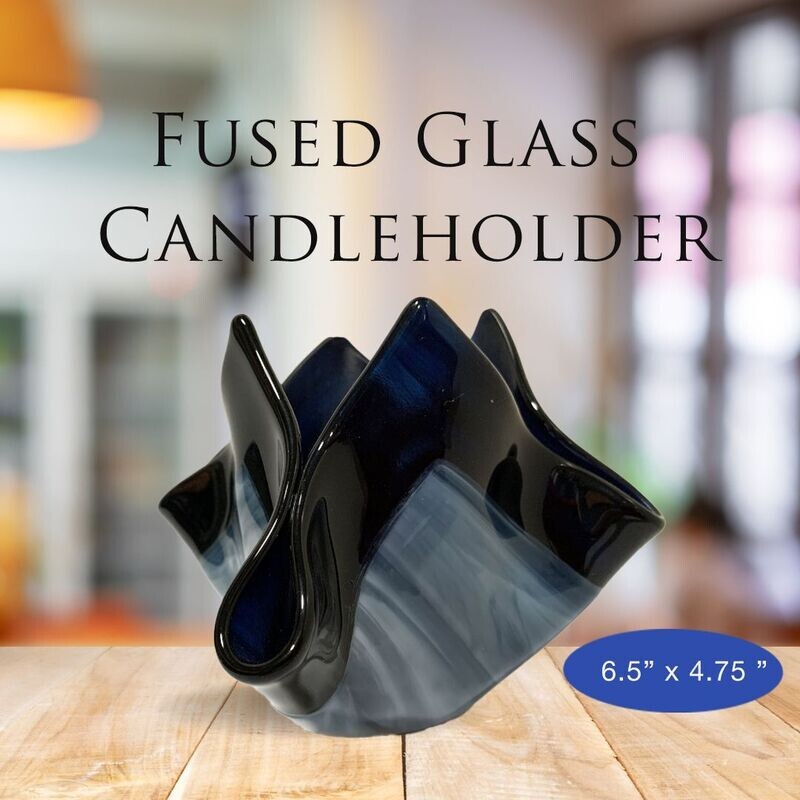 Blue Streaky Glass Art, Vase, Candle Holder