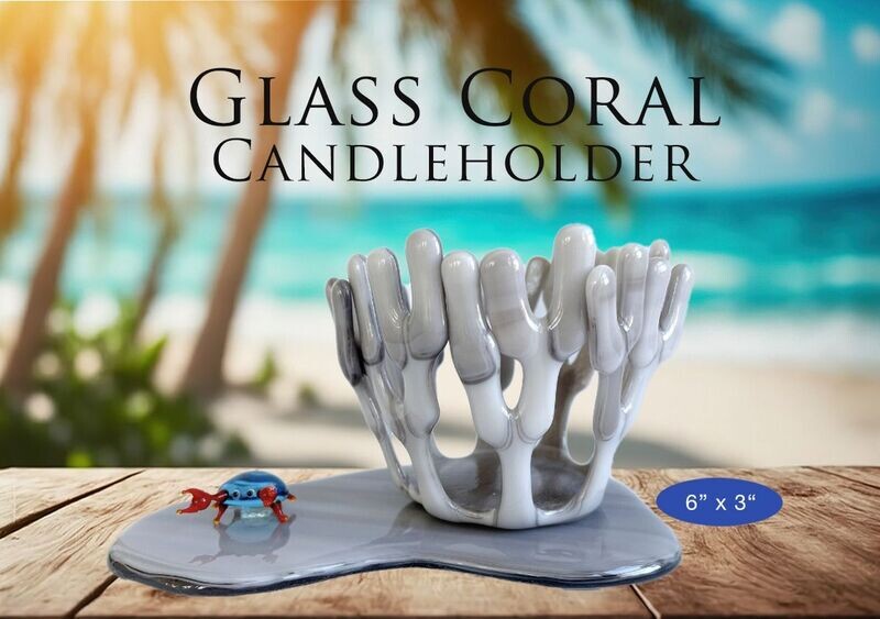 Branching Coral Candleholder with Crab, Fused Glass Art, Beach House Decor, Candle & Shipping  Included