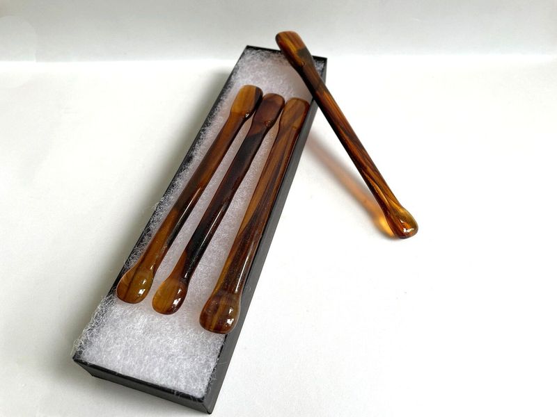 4-5.5” Whiskey Fused Glass Swizzle Sticks + Gift Box