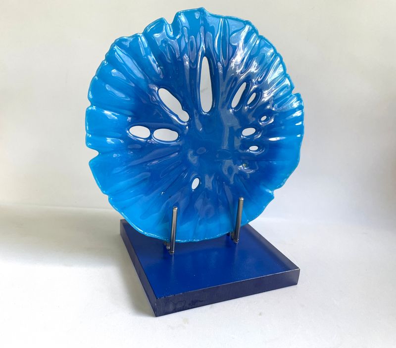 Blue Glass Sand Dollar Wall Art + Stand Option