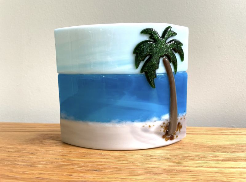Ocean View with Palm Tree Glass Art, Beach Decor, Gift