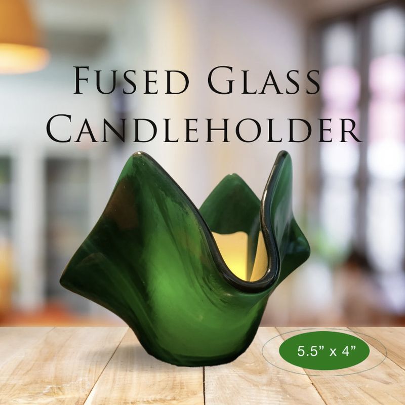 Green Streaky Glass Candleholder, Vase, Glass Art