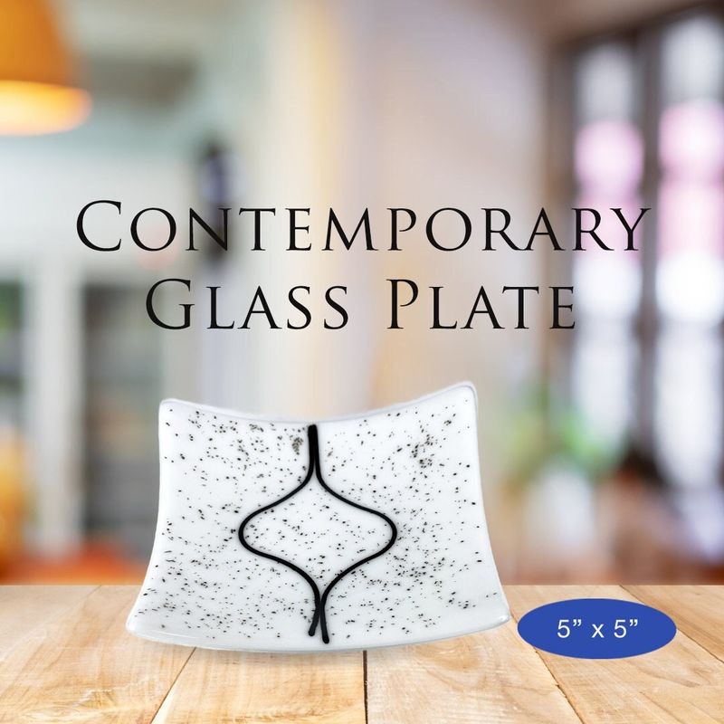 Black & White Contemporary Fused Glass Plate, Glass Art, Trinket Dish