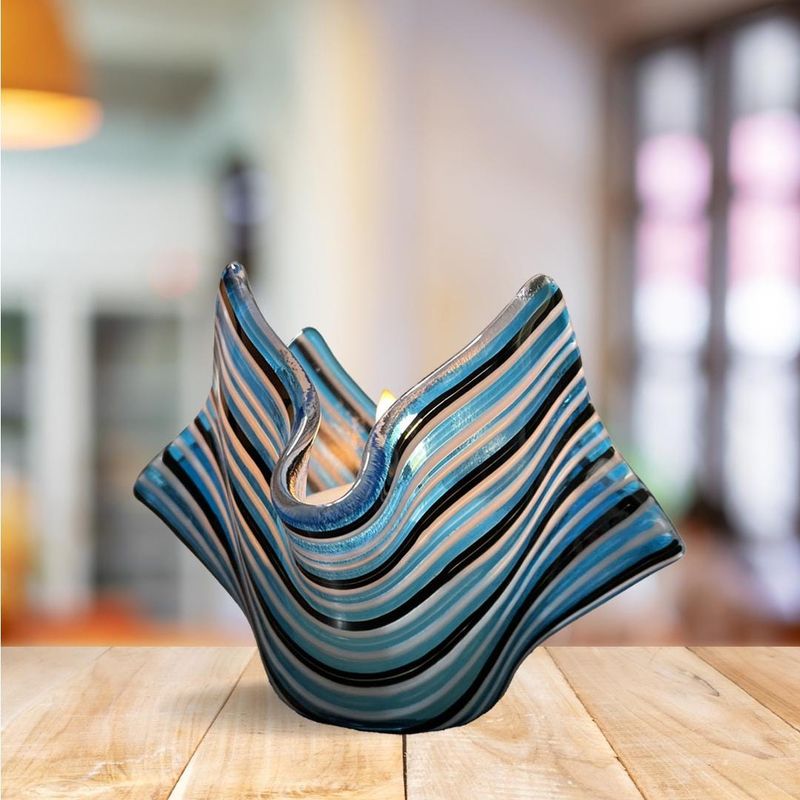 Contemporary Striped Glass Candleholder - Vessel - Fused Glass Art