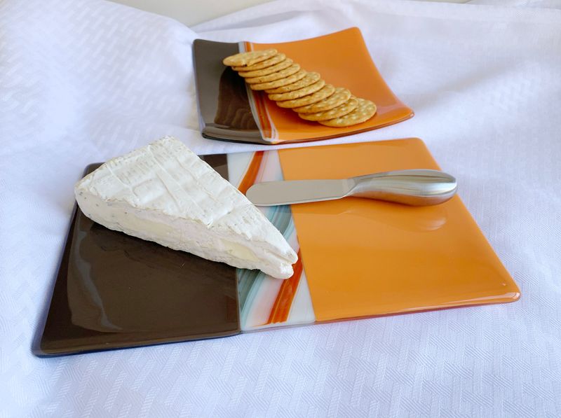 Southwest Glass Cheese Board, Cracker Tray Set with Cheese Spreader