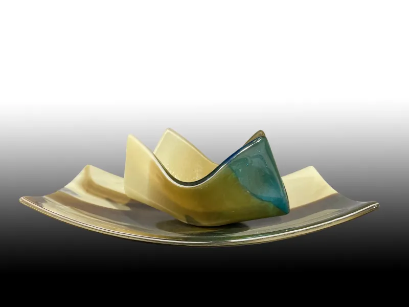 One-of-a-Kind Fused Glass Tray, Appetizer Dish, w/ Candleholder, Decorative Art
