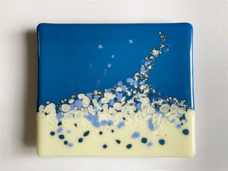 Handcrafted Cascading Glass Wall Art: Unique Home Decor with Stand