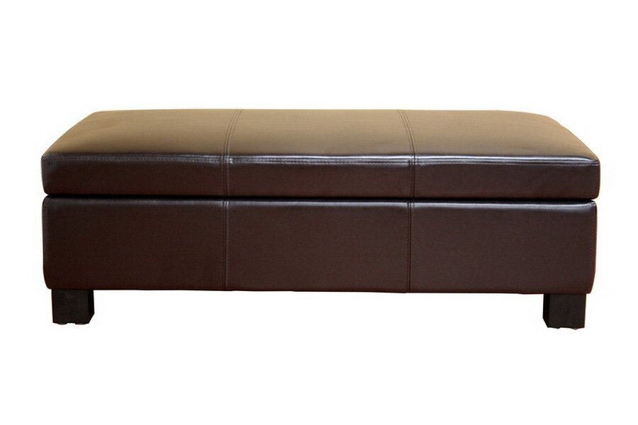 BAXTON STUDIO GALLO DARK BROWN LEATHER STORAGE OTTOMAN