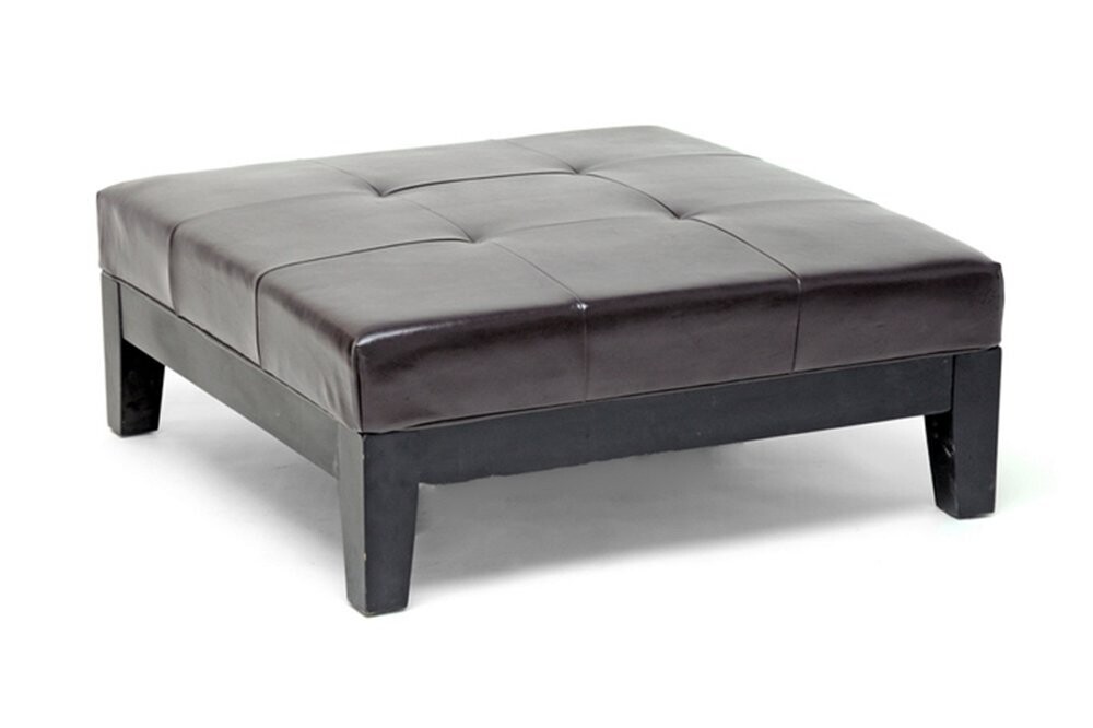 BAXTON STUDIO DARK BROWN LARGE FULL LEATHER SQUARE COCKTAIL OTTOMAN
