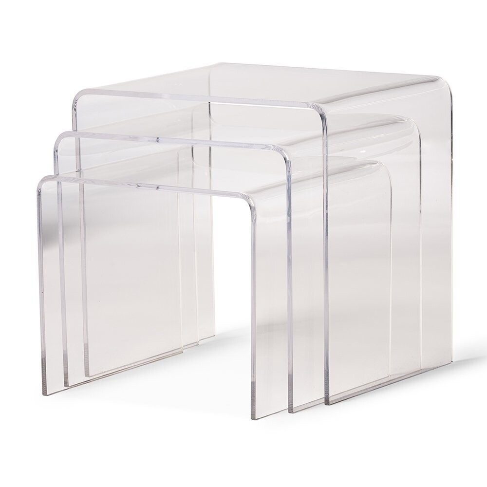 BAXTON STUDIO ACRYLIC NESTING TABLE 3-PC TABLE SET DISPLAY STANDS