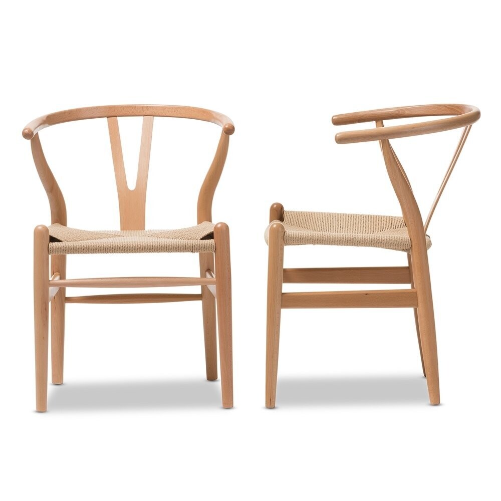 BAXTON STUDIO WISHBONE CHAIR - NATURAL WOOD Y CHAIR (SET OF 2)