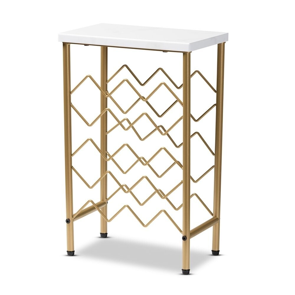BAXTON STUDIO RAMONA MODERN AND CONTEMPORARY GOLD FINISHED METAL WINE RACK WITH FAUX MARBLE TABLETOP