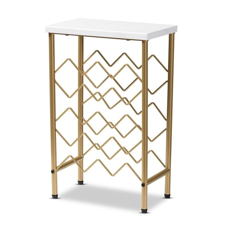 BAXTON STUDIO RAMONA MODERN AND CONTEMPORARY GOLD FINISHED METAL WINE RACK WITH FAUX MARBLE TABLETOP