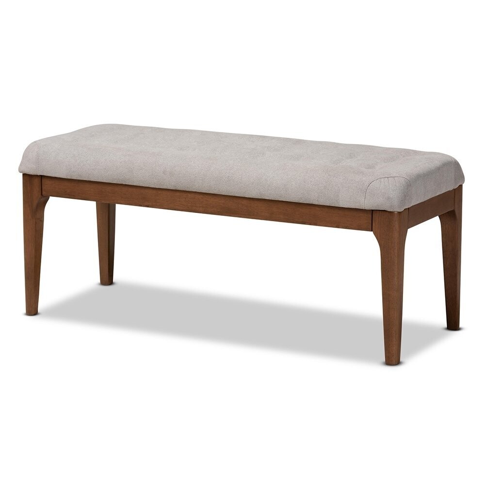 BAXTON STUDIO WALSH MID-CENTURY MODERN GREY FABRIC UPHOLSTERED AND WALNUT BROWN FINISHED WOOD DINING BENCH