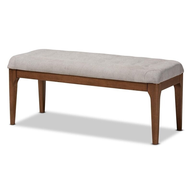BAXTON STUDIO WALSH MID-CENTURY MODERN GREY FABRIC UPHOLSTERED AND WALNUT BROWN FINISHED WOOD DINING BENCH