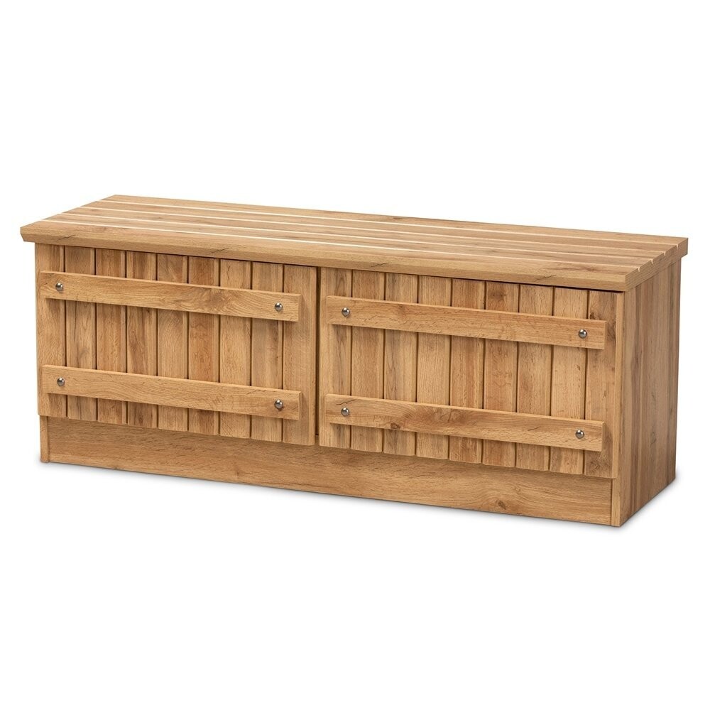 BAXTON STUDIO OSWALD MODERN AND CONTEMPORARY FARMHOUSE NATURAL OAK BROWN FINISHED WOOD 2-DOOR STORAGE BENCH