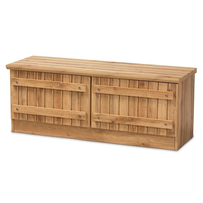 BAXTON STUDIO OSWALD MODERN AND CONTEMPORARY FARMHOUSE NATURAL OAK BROWN FINISHED WOOD 2-DOOR STORAGE BENCH