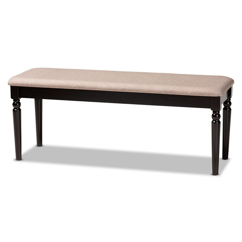 BAXTON STUDIO GIOVANNI MODERN AND CONTEMPORARY SAND FABRIC UPHOLSTERED AND DARK BROWN FINISHED WOOD DINING BENCH