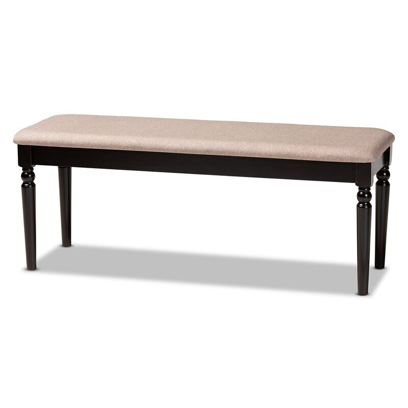 BAXTON STUDIO GIOVANNI MODERN AND CONTEMPORARY SAND FABRIC UPHOLSTERED AND DARK BROWN FINISHED WOOD DINING BENCH