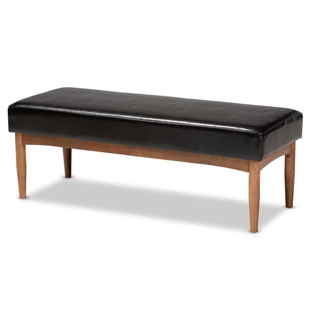 BAXTON STUDIO ARVID MID-CENTURY MODERN DARK BROWN FAUX LEATHER UPHOLSTERED WOOD DINING BENCH