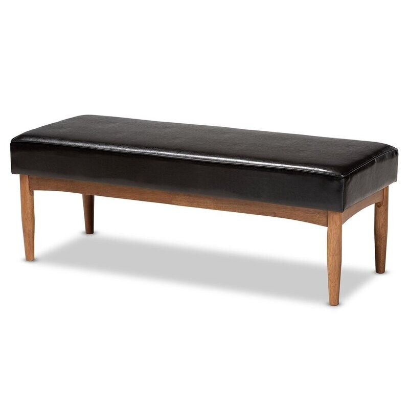 BAXTON STUDIO ARVID MID-CENTURY MODERN DARK BROWN FAUX LEATHER UPHOLSTERED WOOD DINING BENCH