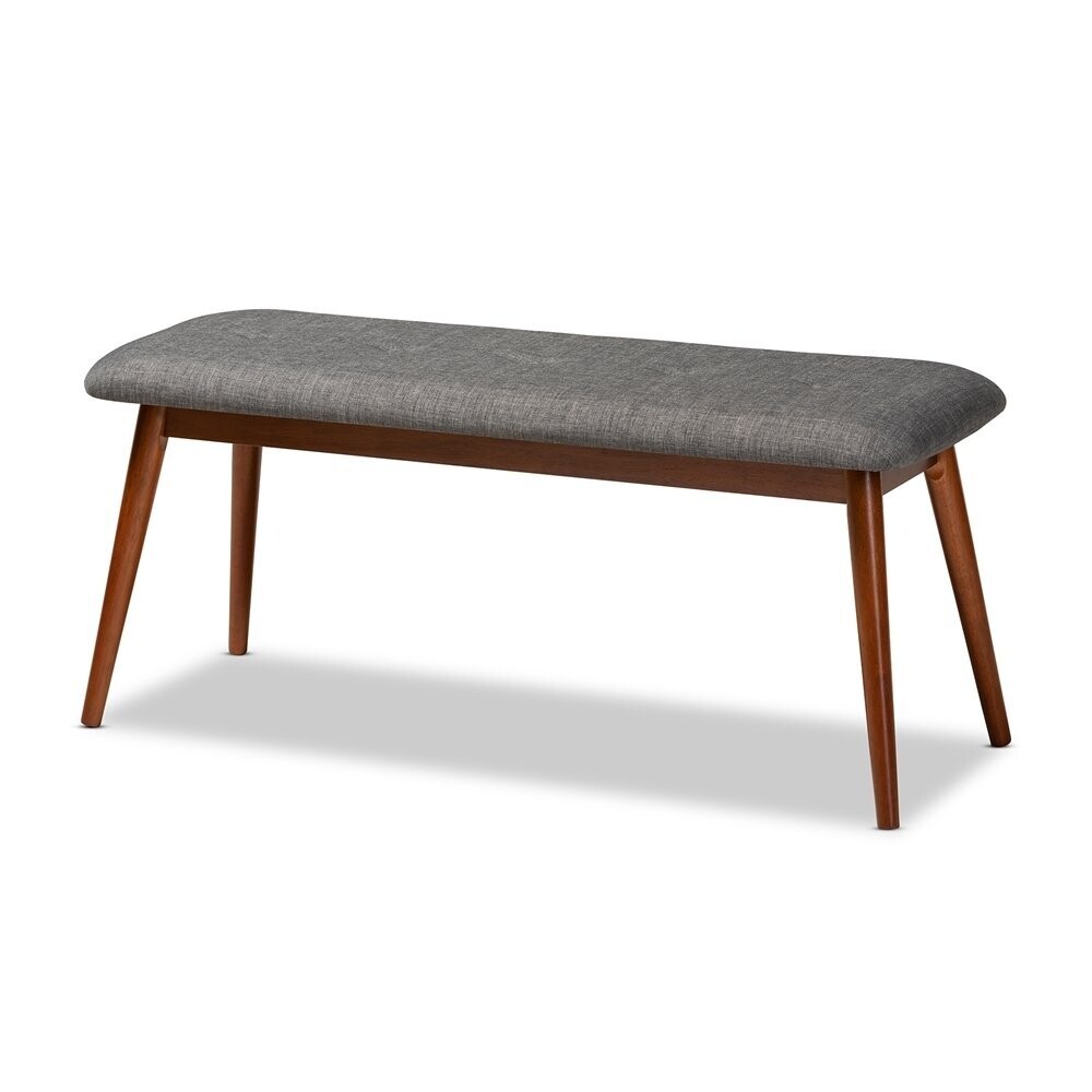BAXTON STUDIO FLORA II MID-CENTURY MODERN DARK GREY FABRIC UPHOLSTERED MEDIUM OAK FINISHED WOOD DINING BENCH