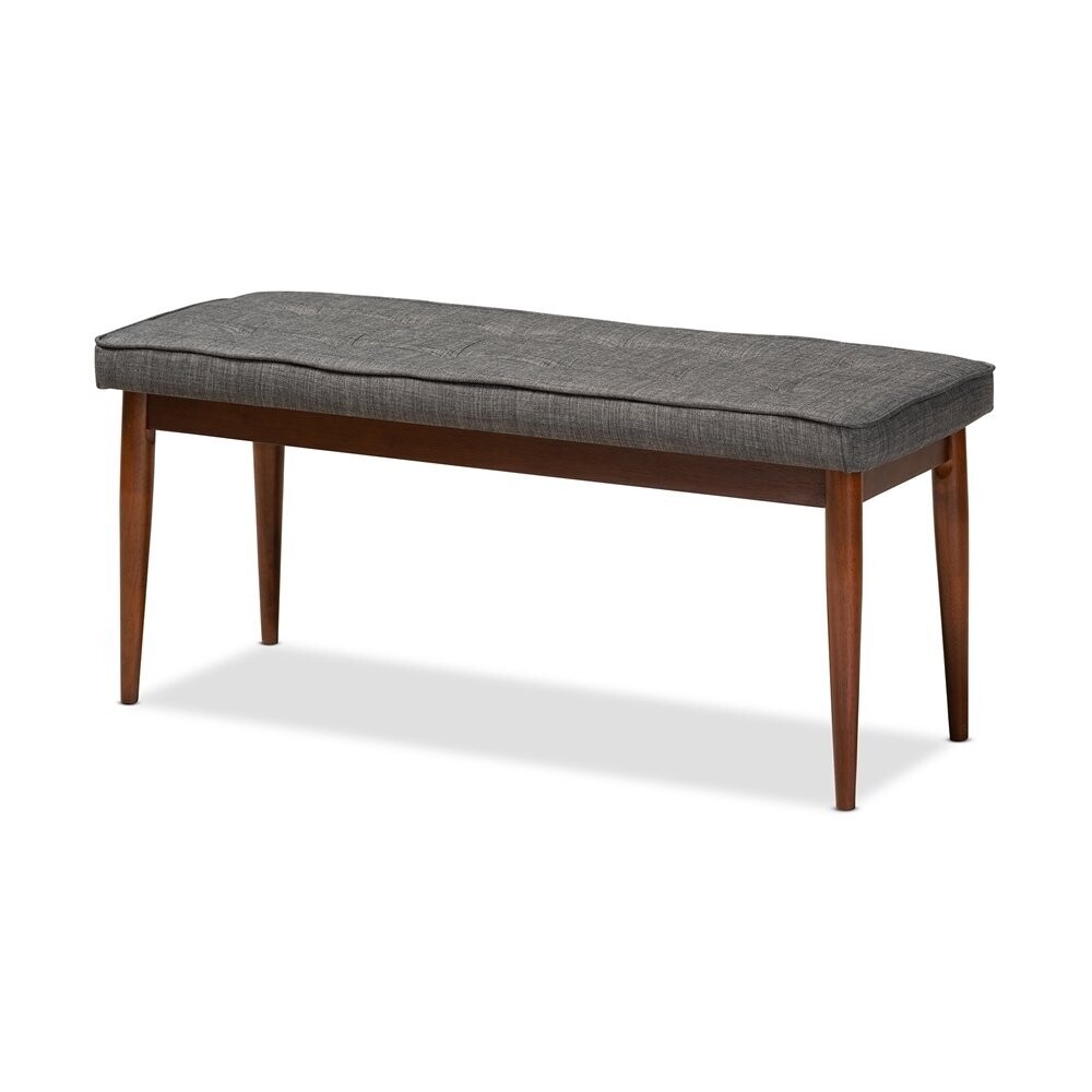 BAXTON STUDIO ITAMI MID-CENTURY MODERN DARK GREY FABRIC UPHOLSTERED MEDIUM OAK FINISHED WOOD DINING BENCH