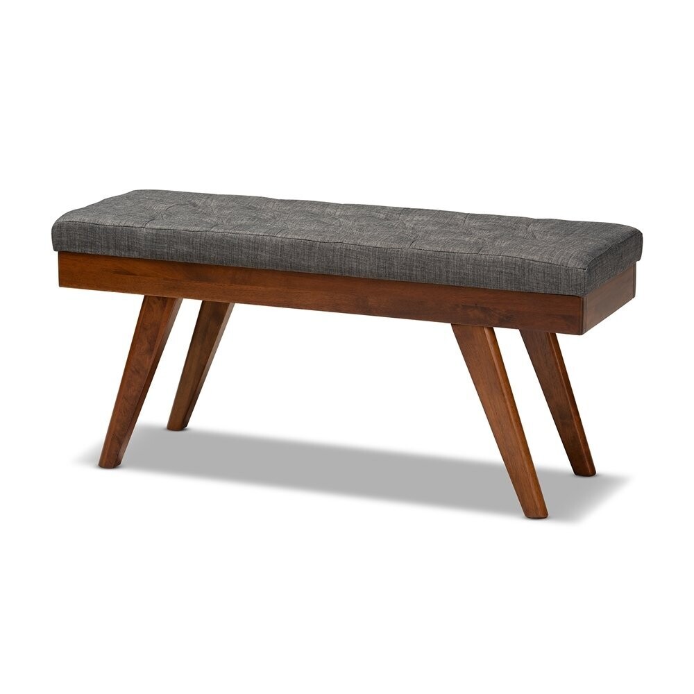 BAXTON STUDIO ALONA MID-CENTURY MODERN MEDIUM GREY FABRIC UPHOLSTERED WOOD DINING BENCH