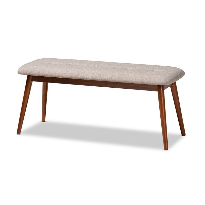 BAXTON STUDIO FLORA II MID-CENTURY MODERN LIGHT GREY FABRIC UPHOLSTERED MEDIUM OAK FINISHED WOOD DINING BENCH