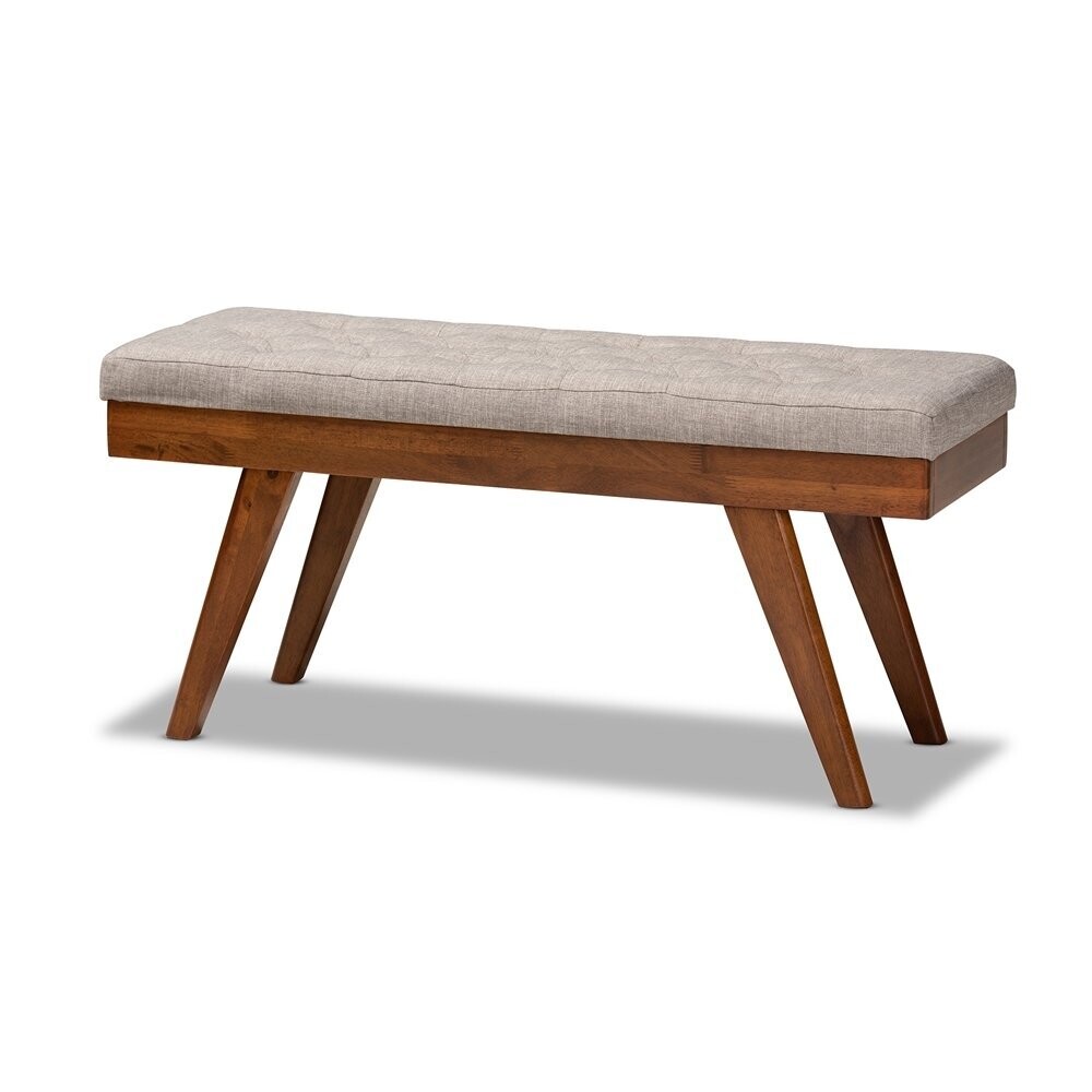 BAXTON STUDIO ALONA MID-CENTURY MODERN LIGHT GREY FABRIC UPHOLSTERED WOOD DINING BENCH