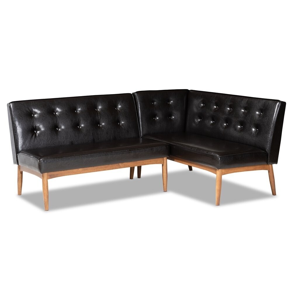 BAXTON STUDIO ARVID MID-CENTURY MODERN DARK BROWN FAUX LEATHER UPHOLSTERED 4-PIECE WOOD DINING NOOK SET