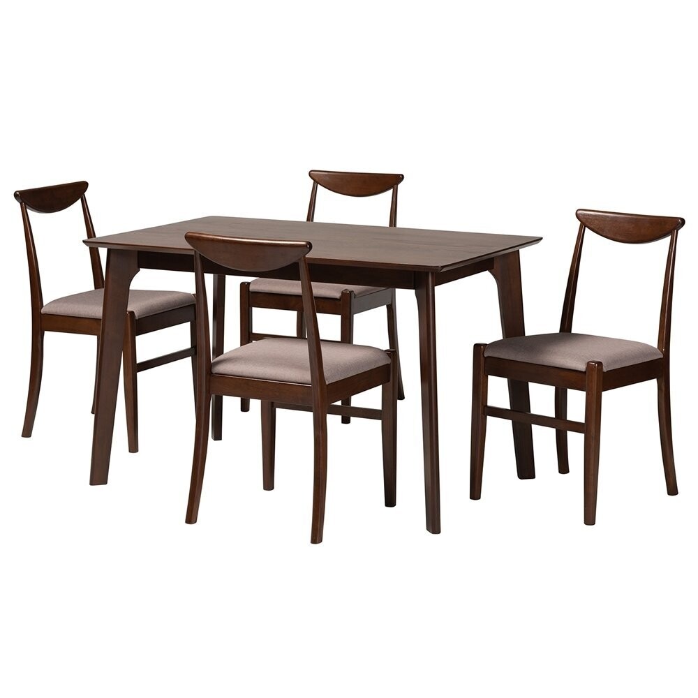 BAXTON STUDIO DELPHINA MID-CENTURY MODERN WARM GREY FABRIC AND DARK BROWN FINISHED WOOD 5-PIECE DINING SET