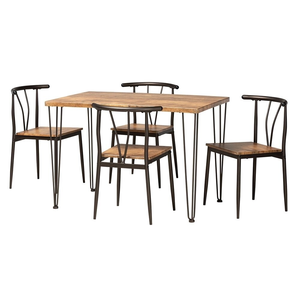 BAXTON STUDIO TILDA MODERN INDUSTRIAL NATURAL BROWN FINISHED WOOD AND DARK BRONZE METAL 5-PIECE DINING SET