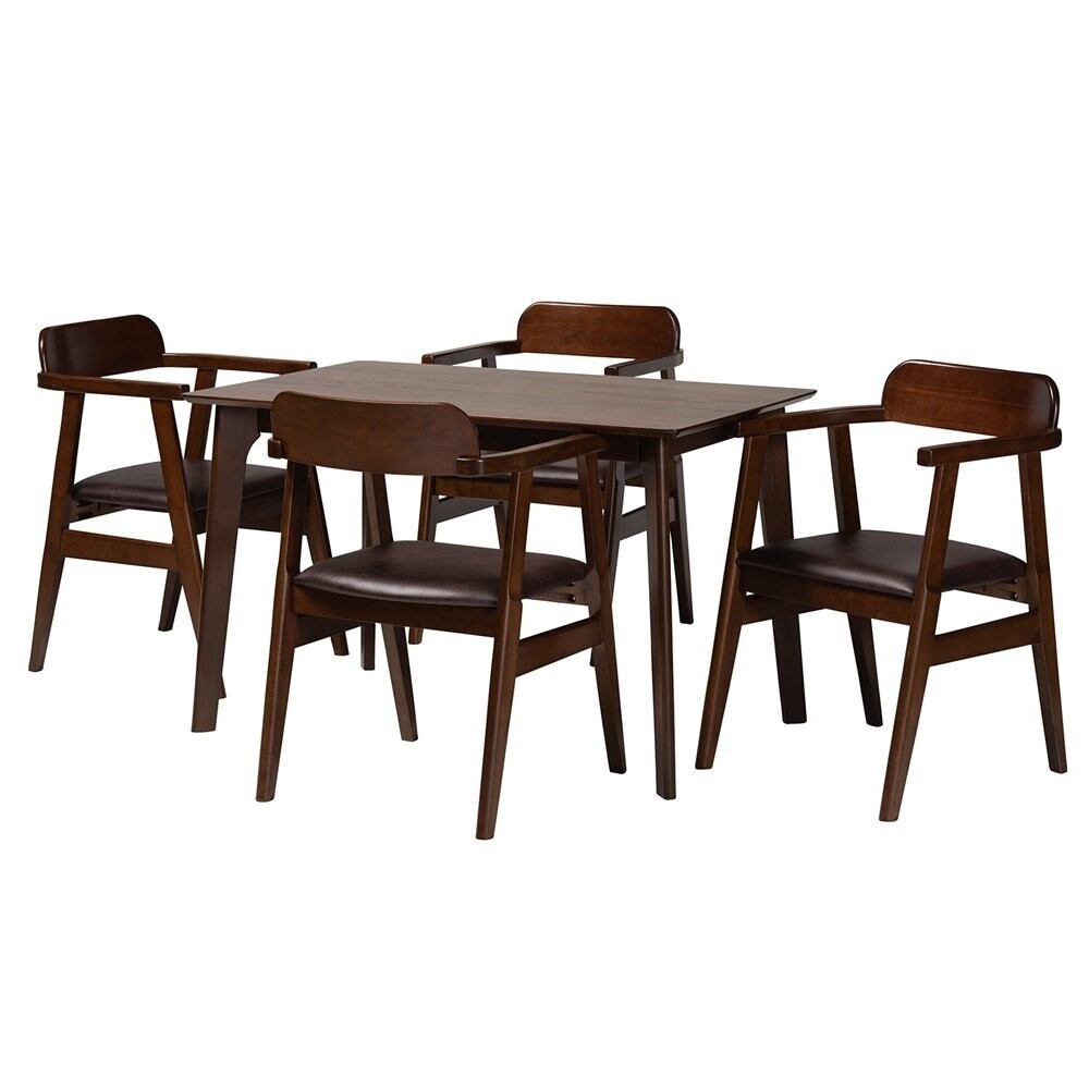 BAXTON STUDIO CLEO MID-CENTURY MODERN ESPRESSO FABRIC AND DARK BROWN FINISHED WOOD 5-PIECE DINING SET