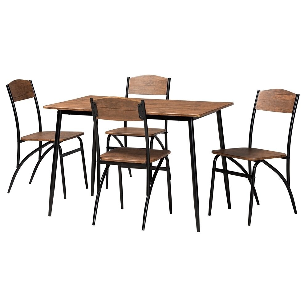 BAXTON STUDIO NEONA MODERN INDUSTRIAL WALNUT BROWN FINISHED WOOD AND BLACK METAL 5-PIECE DINING SET