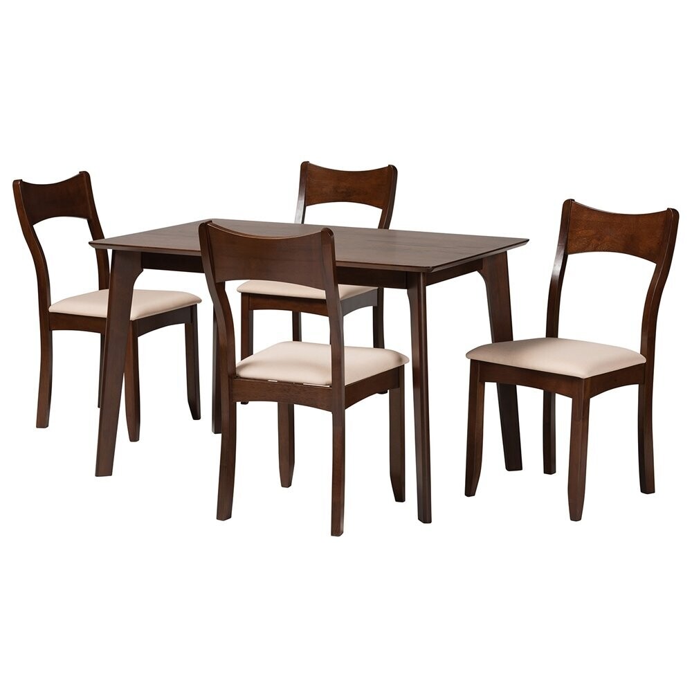 BAXTON STUDIO ADREANA MID-CENTURY MODERN CREAM FABRIC AND DARK BROWN FINISHED WOOD 5-PIECE DINING SET