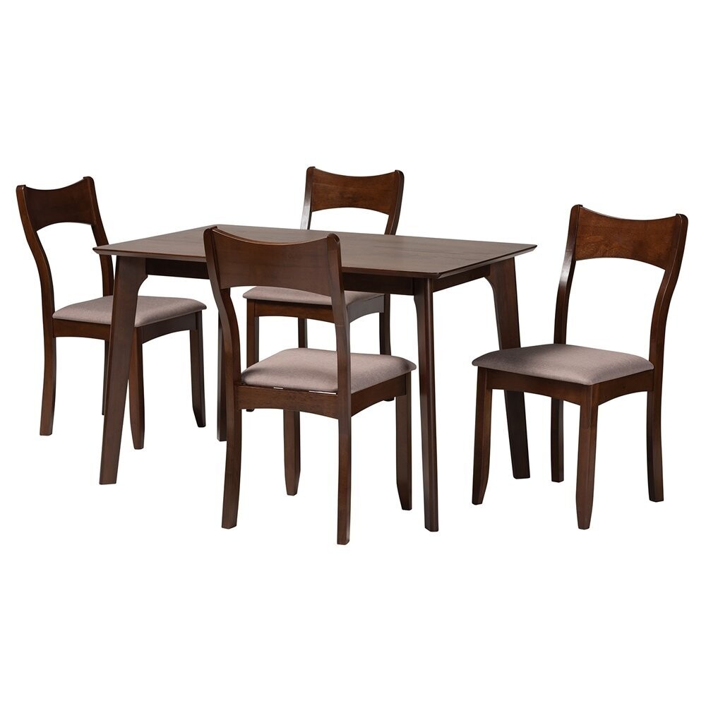 BAXTON STUDIO ADREANA MID-CENTURY MODERN WARM GREY FABRIC AND DARK BROWN FINISHED WOOD 5-PIECE DINING SET