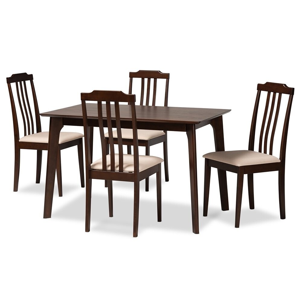 BAXTON STUDIO CLARISSA MID-CENTURY MODERN CREAM FABRIC AND DARK BROWN FINISHED WOOD 5-PIECE DINING SET