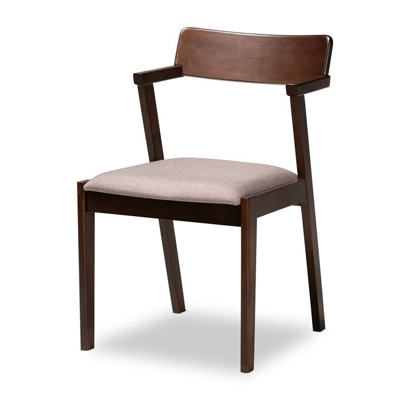BAXTON STUDIO BERENICE MID-CENTURY MODERN TRANSITIONAL WARM GREY FABRIC AND DARK BROWN FINISHED WOOD 5-PIECE DINING SET