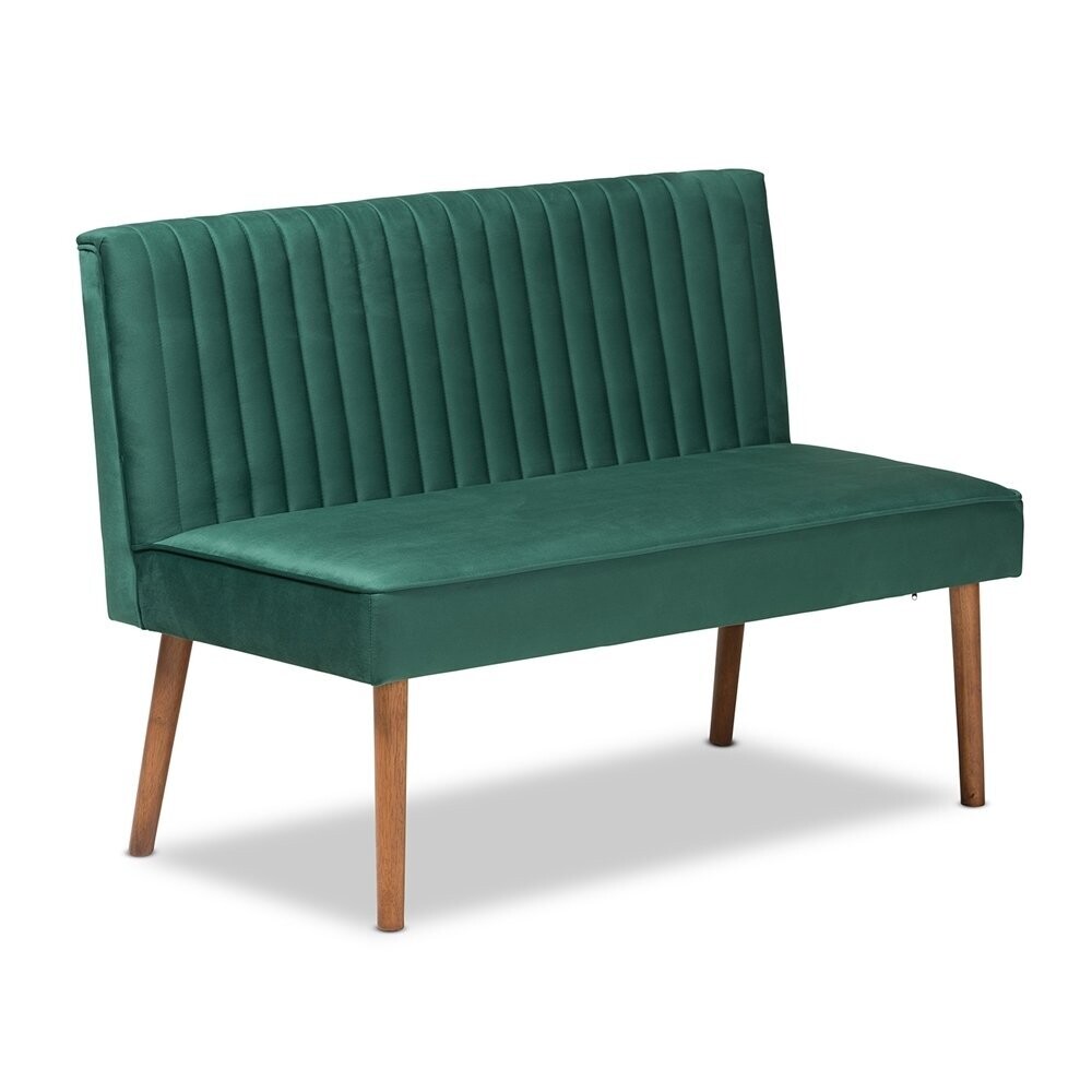 BAXTON STUDIO ALVIS MID-CENTURY MODERN EMERALD GREEN VELVET UPHOLSTERED AND WALNUT BROWN FINISHED WOOD 5-PIECE DINING NOOK SET