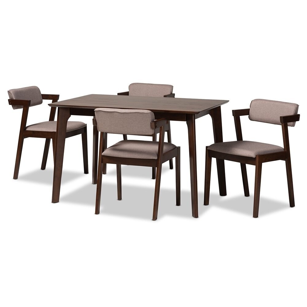 BAXTON STUDIO ALTHEA MID-CENTURY MODERN TRANSITIONAL WARM GREY FABRIC AND DARK BROWN FINISHED WOOD 5-PIECE DINING SET