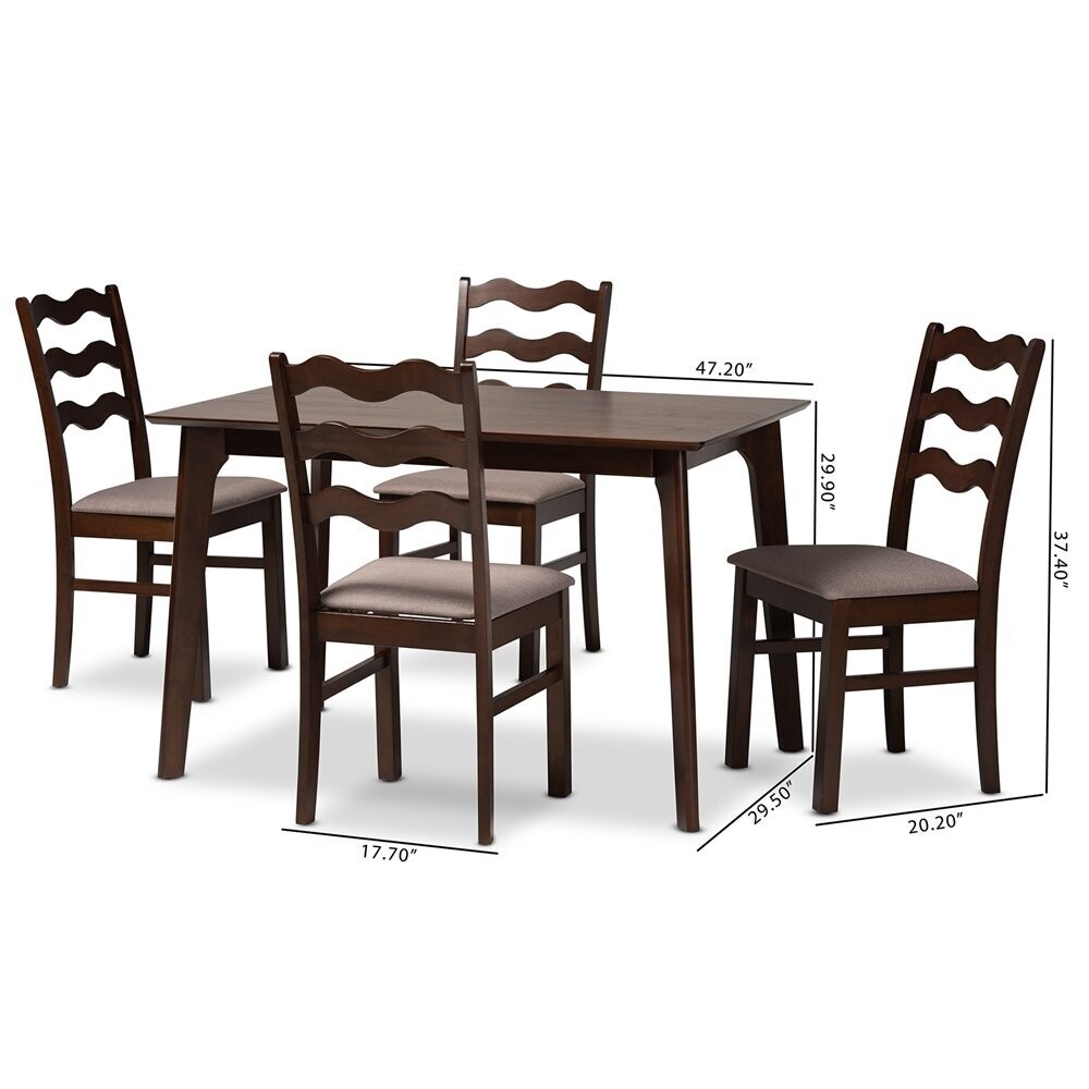 BAXTON STUDIO AMARA MID-CENTURY MODERN WARM GREY FABRIC AND DARK BROWN FINISHED WOOD 5-PIECE DINING SET