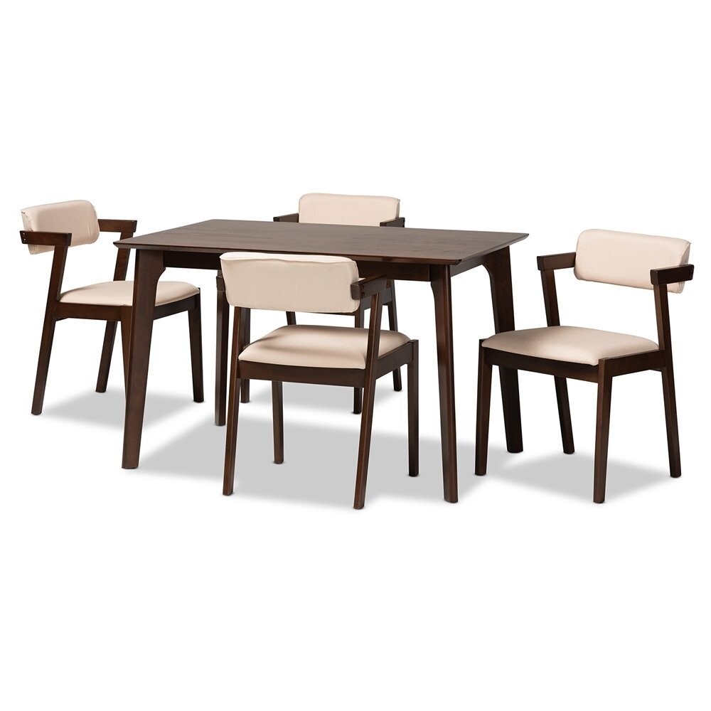 BAXTON STUDIO ALTHEA MID-CENTURY MODERN TRANSITIONAL CREAM FABRIC AND DARK BROWN FINISHED WOOD 5-PIECE DINING SET