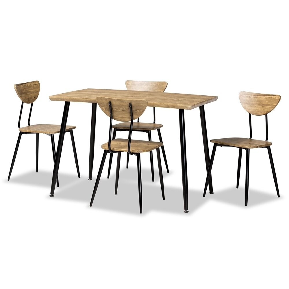 BAXTON STUDIO GIANETTA MID-CENTURY MODERN OAK BROWN FINISHED WOOD AND BLACK METAL 5-PIECE DINING SET