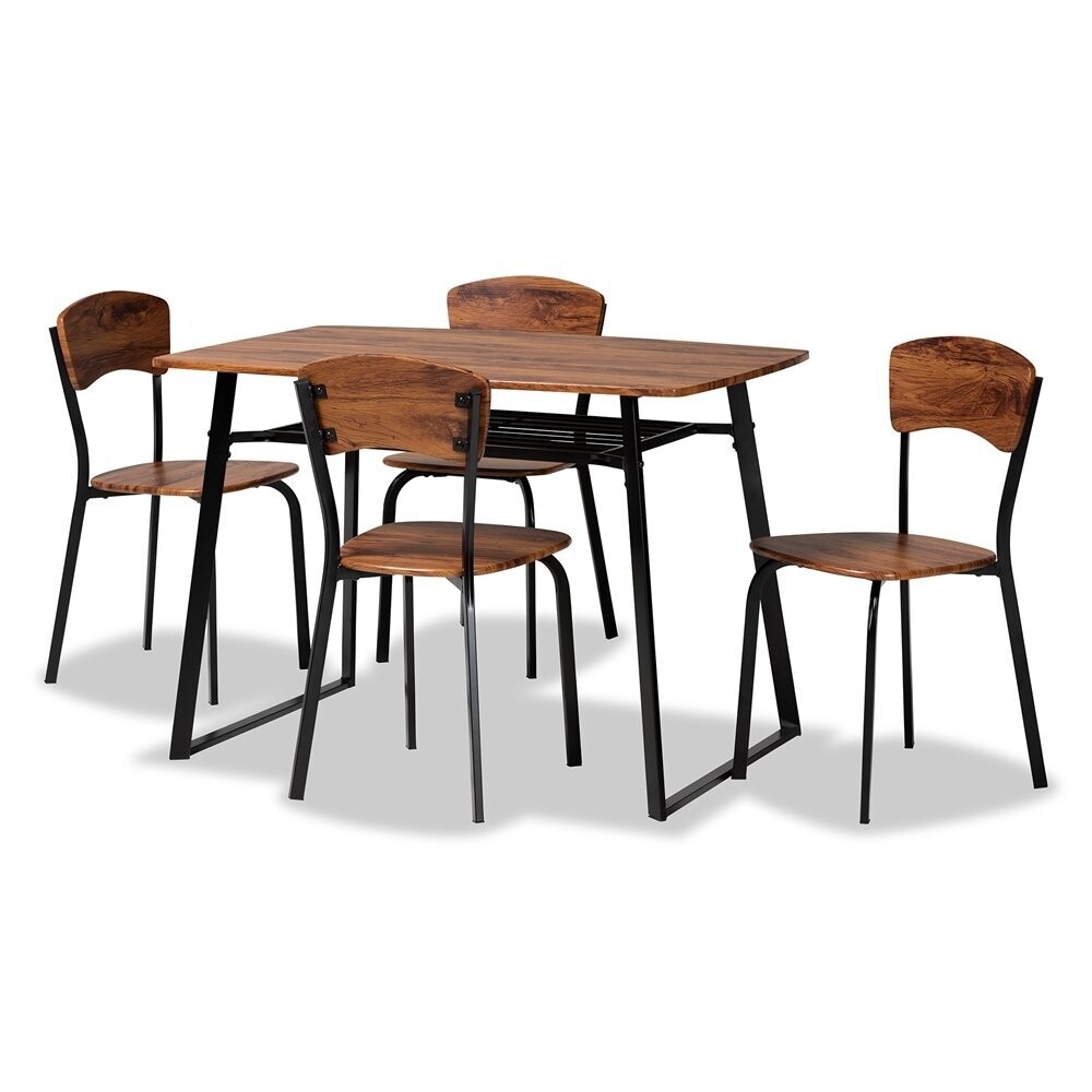 BAXTON STUDIO ELIDA MODERN AND CONTEMPORARY WALNUT BROWN FINISHED WOOD AND BLACK METAL 5-PIECE DINING SET