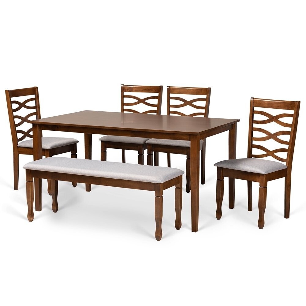 BAXTON STUDIO LANIER MODERN AND CONTEMPORARY GREY FABRIC UPHOLSTERED AND WALNUT BROWN FINISHED WOOD 6-PIECE DINING SET