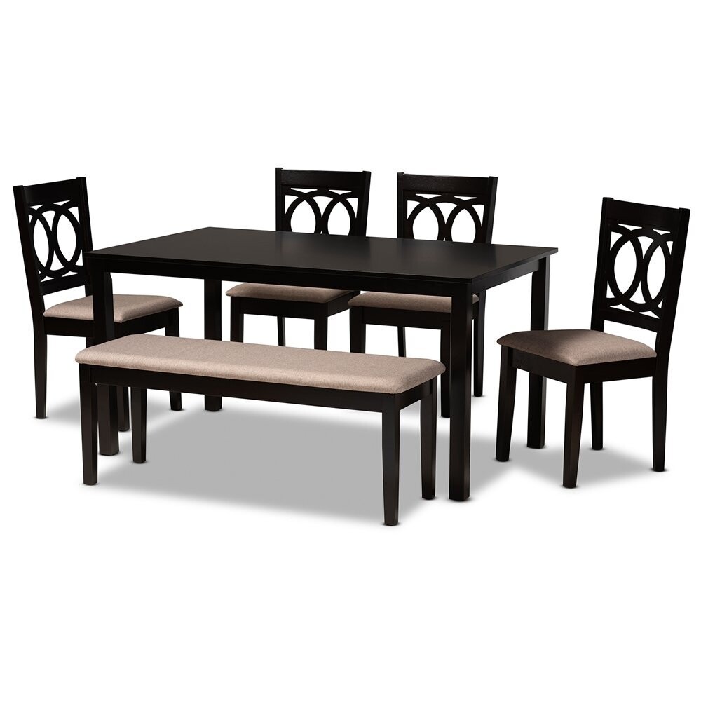 BAXTON STUDIO BENNETT MODERN AND CONTEMPORARY SAND FABRIC UPHOLSTERED AND DARK BROWN FINISHED WOOD 6-PIECE DINING SET
